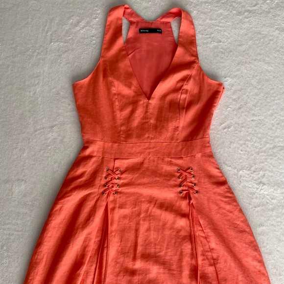 Herring Front-Lace V-Neck Mini Summer Dress Tangerine Sz 36/26 - Picture 1 of 7